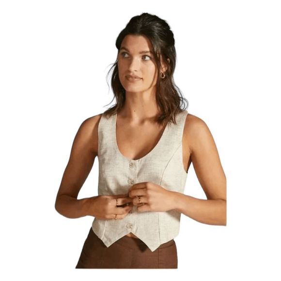 Anthropologie Tops - Sunday in Brooklyn Anthropologie Vest Neutral Tan Linen Scoop Neck Sleeveless M